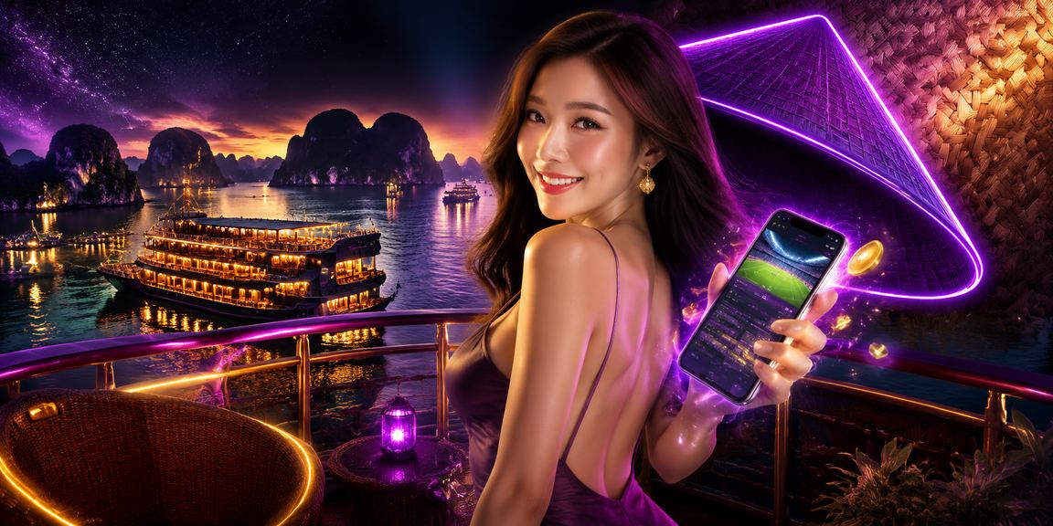 Khung cảnh góc nhìn casino di động tại Hạ Long với nón lá truyền thống