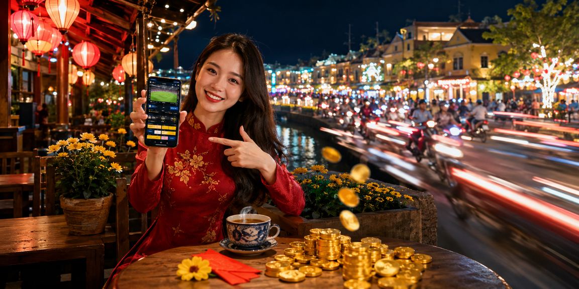 Người dùng Hội An nhâm nhi cà phê và xem ưu đãi casino trên điện thoại